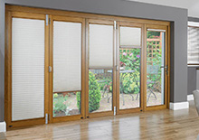 5 wooden framed glass doors with blinds