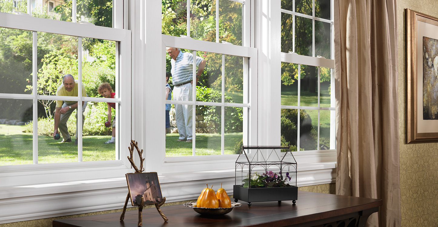 Large rectangular windows inside kitchen